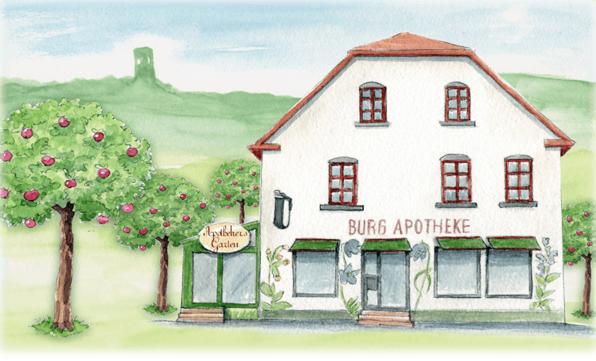 Aquarell Burg Apotheke, Gössenheim